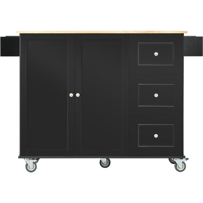 Oasis Kitchen Island with Solid Wood Top and Locking Wheels - Black