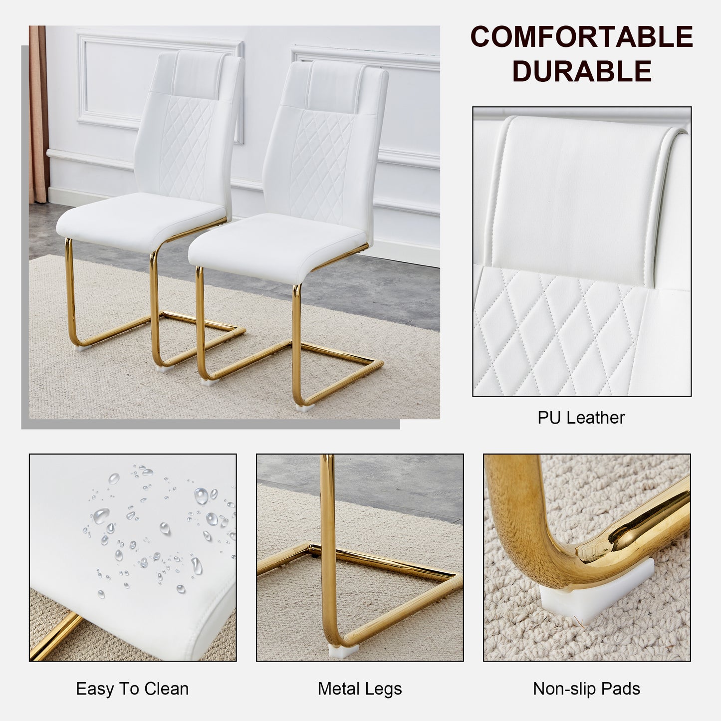 Skye Dining Chair Golden Metal Leg (Set of 6) - White