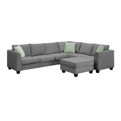 Harper Modular Sectional Sofa with Ottoman - Grey