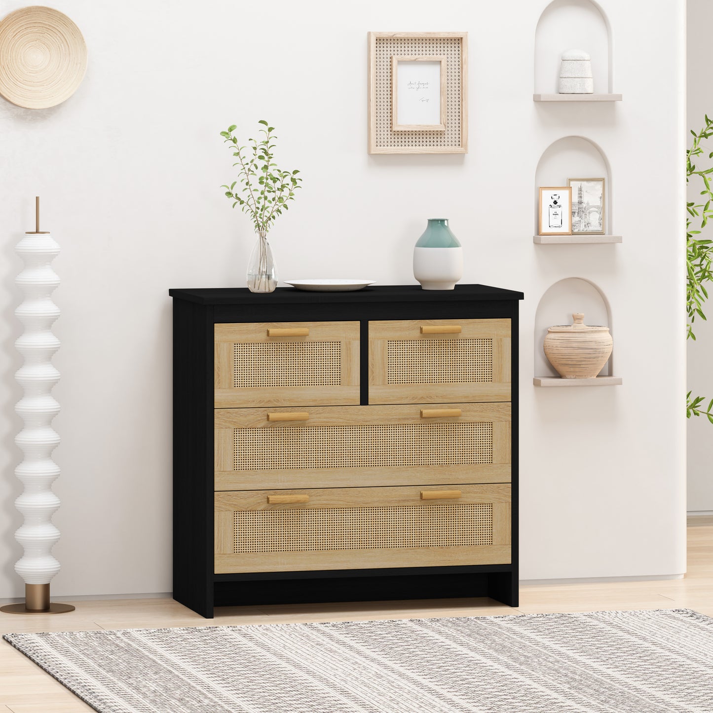 Tero 4 Drawers Rattan Cabinet - Black