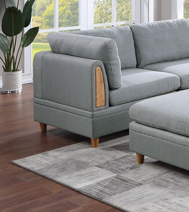 Elena 8pc Sectional Sofa Set  Dorris Fabric Couch 3x Wedges 3x Armless Chair And 2x Ottomans - Light Grey