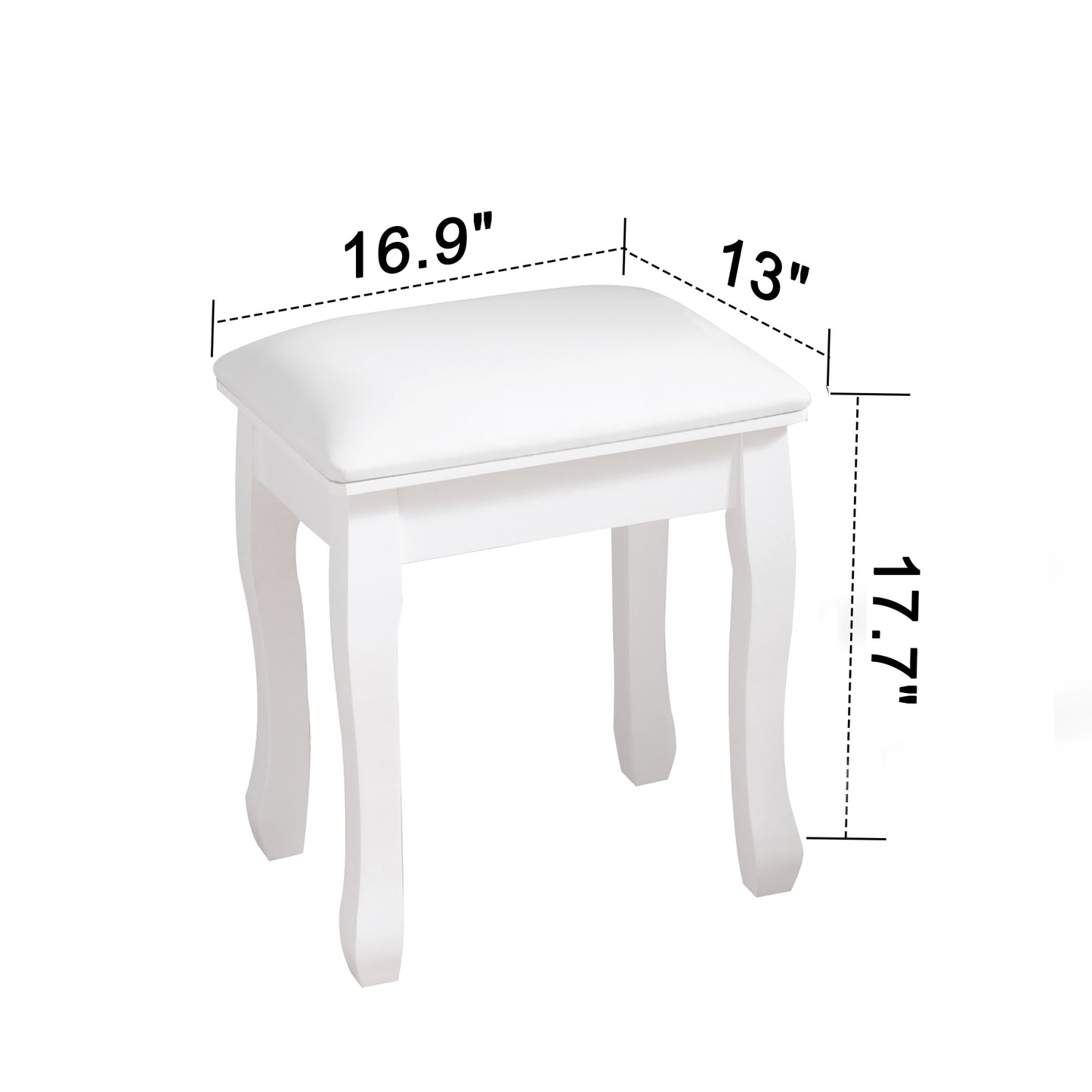 Vanity Stool Padded Makeup Chair Bench with Solid Wood Legs - White