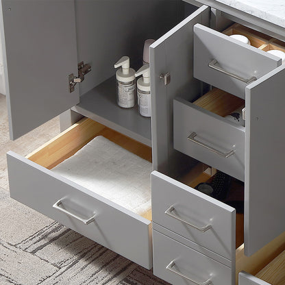 60" Double Bathroom Vanity in Grey with Carrara Marble Top with White Basin