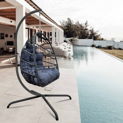 Tamura Patio Hanging Egg Chair with Stand - Black