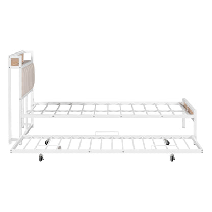 Quest Full Size Metal Platform Bed Frame with Trundle - White