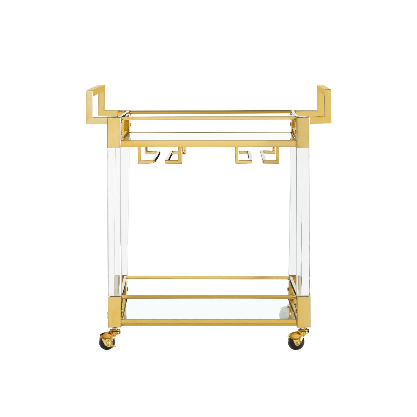 Bar Serving Cart Tempered Glass Metal Frame - Gold