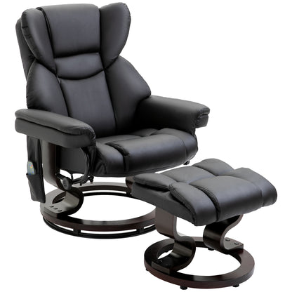 Valentina Massage Recliner Chair with Ottoman Footrest - Black