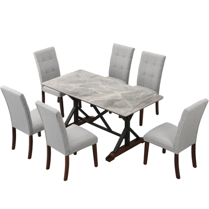 Zelma 7pc Dining Set Dining Table 6x Side Chairs - Gray