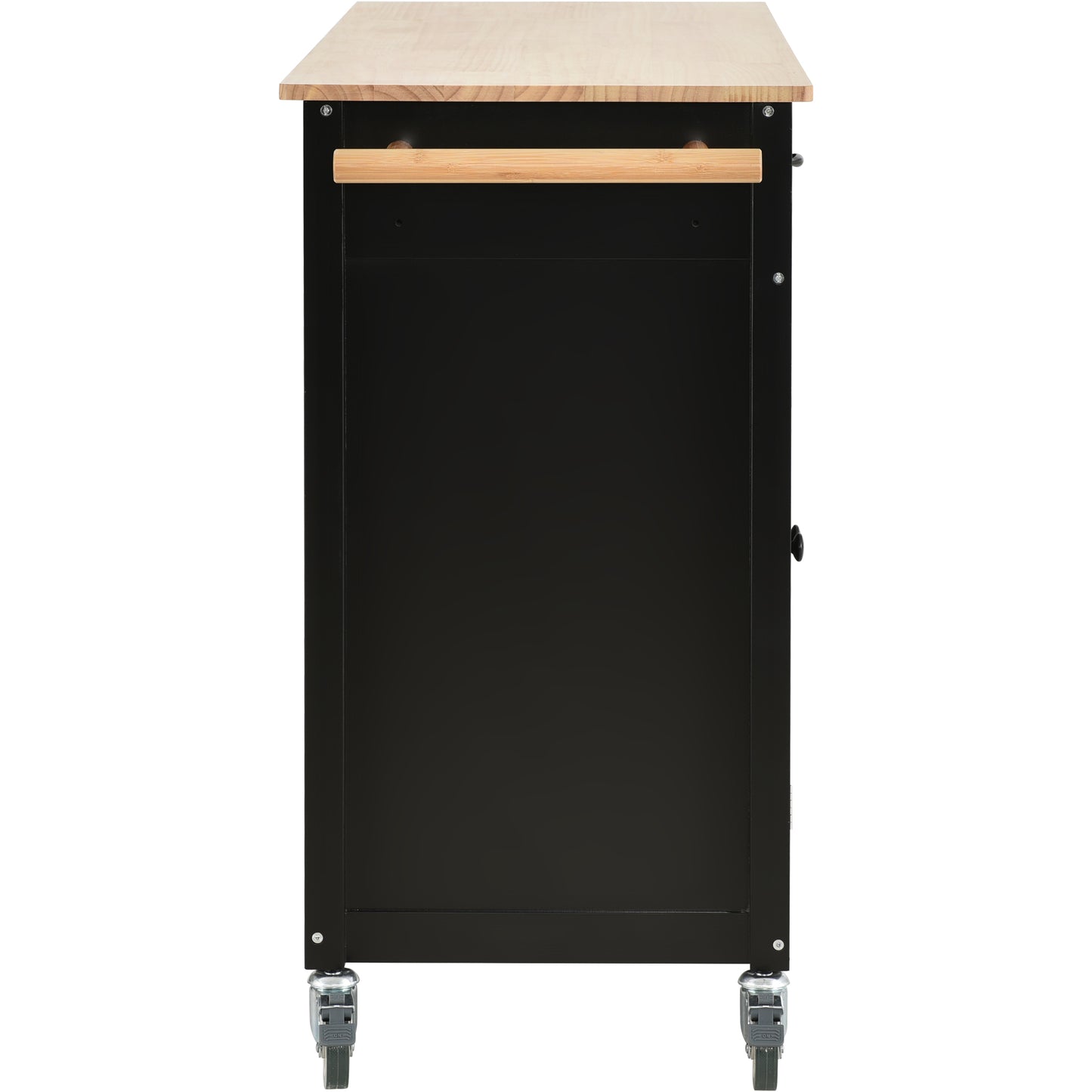 Granite Kitchen Island Cart with Solid Wood Top and Locking Wheels - Black