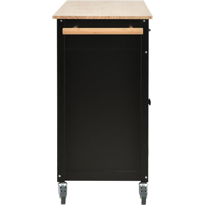 Granite Kitchen Island Cart with Solid Wood Top and Locking Wheels - Black