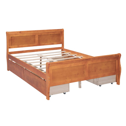 Meg Full Size Wood Platform Bed with 4 Drawers - Oak