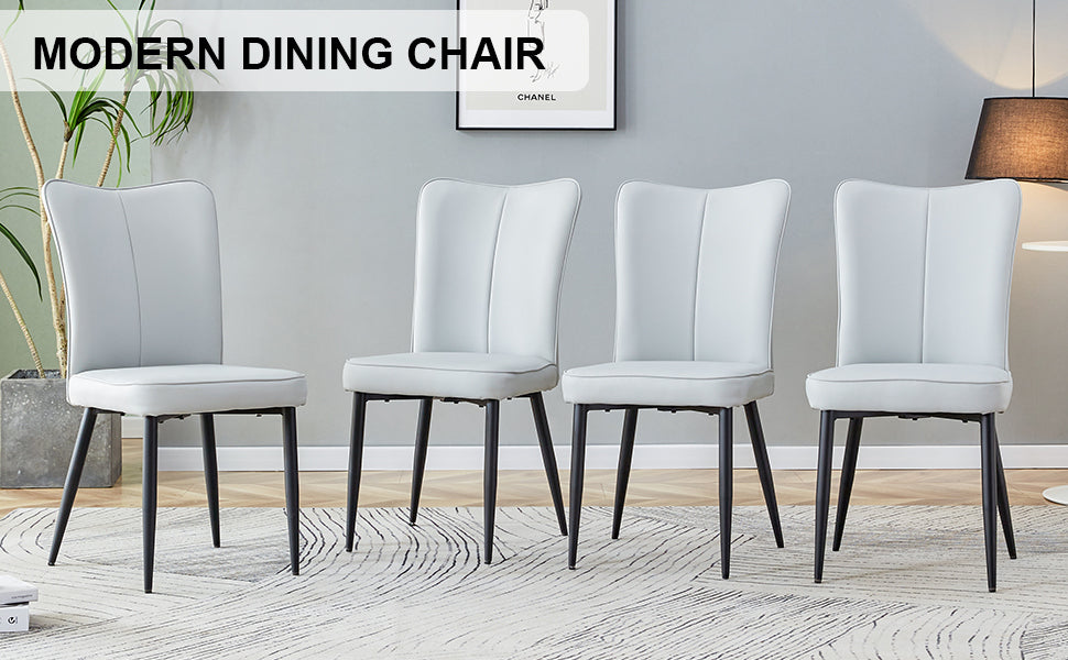 Carver PU Dining Chair Black Metal Leg (Set of 4) - Light Gray