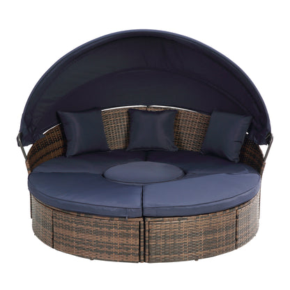 Cove Outdoor Rattan Round Lounge With Canopy - Navy Blue