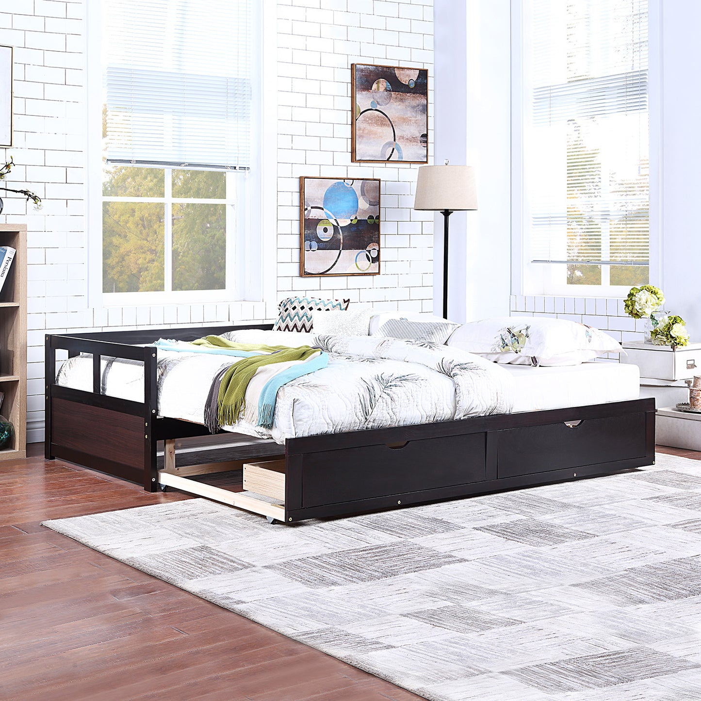 Urban Twin Size Wooden Daybed with 2 Drawers - Espresso