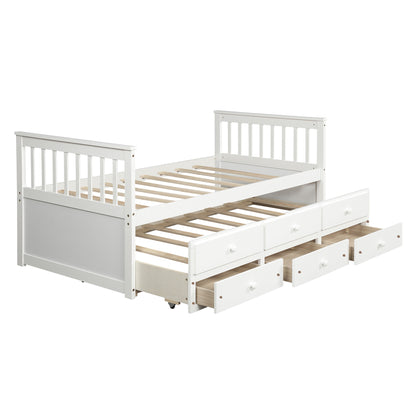 Abby Twin Daybed with Trundle Bed and Storage Drawers - White