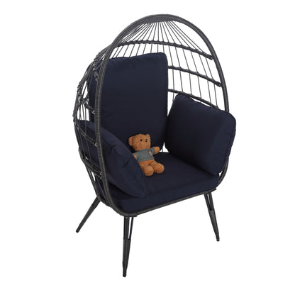 Mora Egg Wicker Outdoor Indoor Basket Chair - Navy