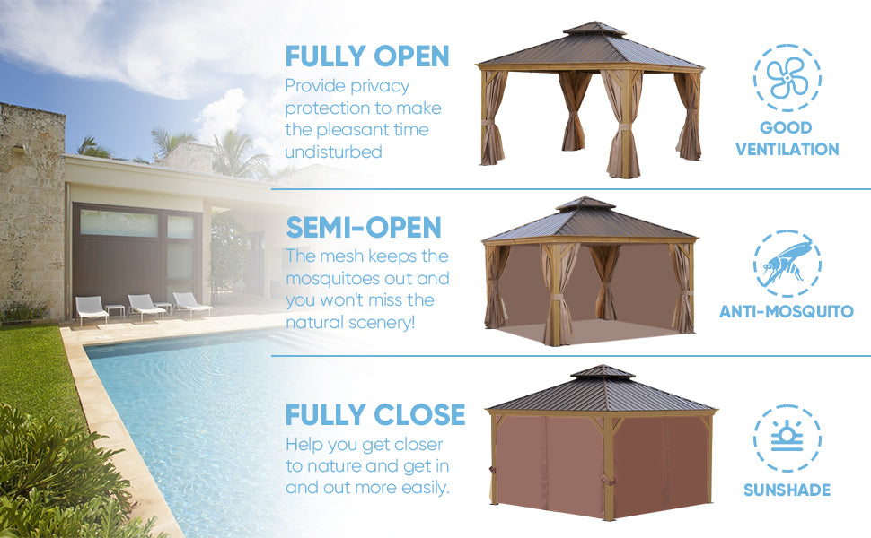 Afix 12 X 12 ft  Permanent Hardtop Gazebo Canopy - Bronze