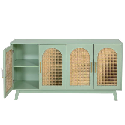 Xenia 4-Door Cabinet with Rattan - Mint Green