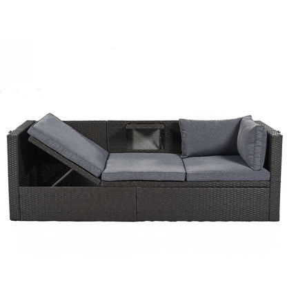 Getta Outdoor Patio Rectangle Daybed with Retractable Canopy - Gray