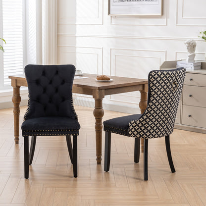 Nikki Velvet Dining Chair w Patterned (Set of 2) - Black