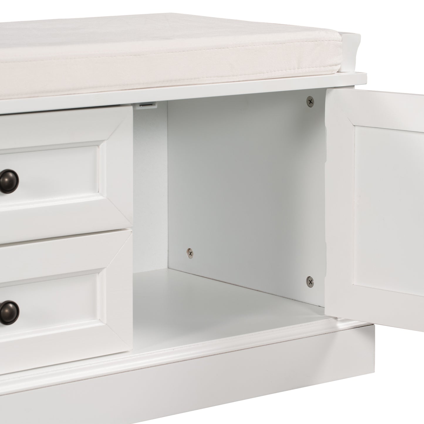 Stash Storage Bench with 2 Drawers and 2 Cabinets - White