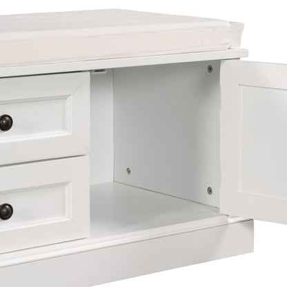 Stash Storage Bench with 2 Drawers and 2 Cabinets - White