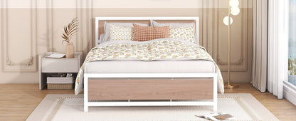 Quasar Queen Size Metal and Wood Platform Bed - White