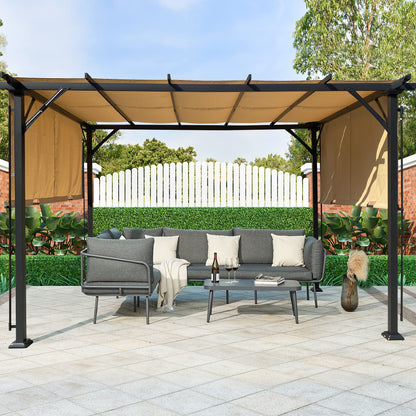 Manson 9.5 x 12 ft Outdoor Retractable Pergola - Khaki