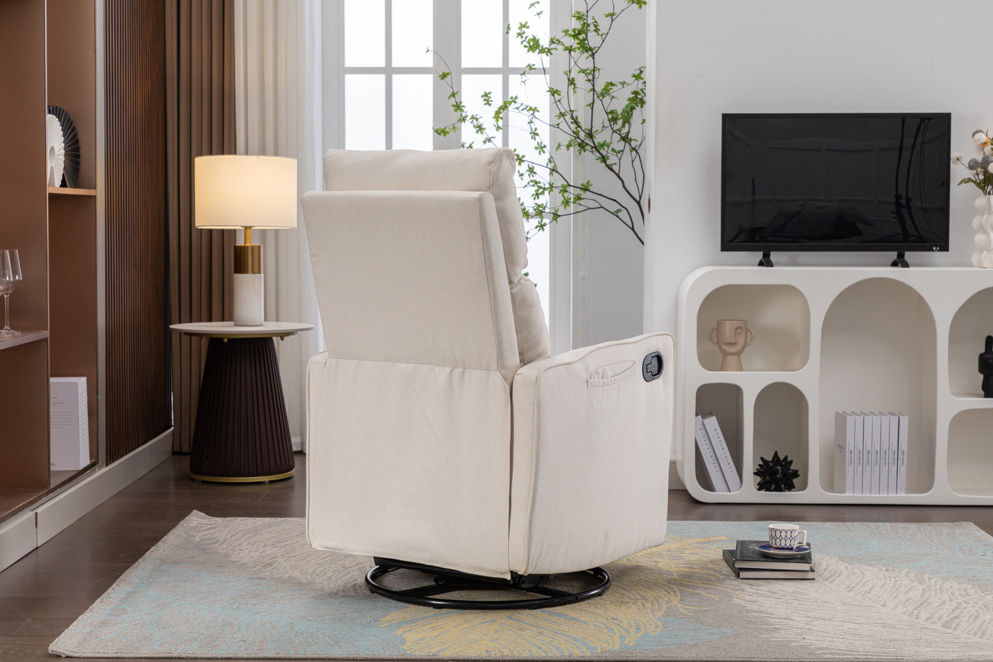 Cotton Linen Fabric Swivel Rocking Chair - Beige