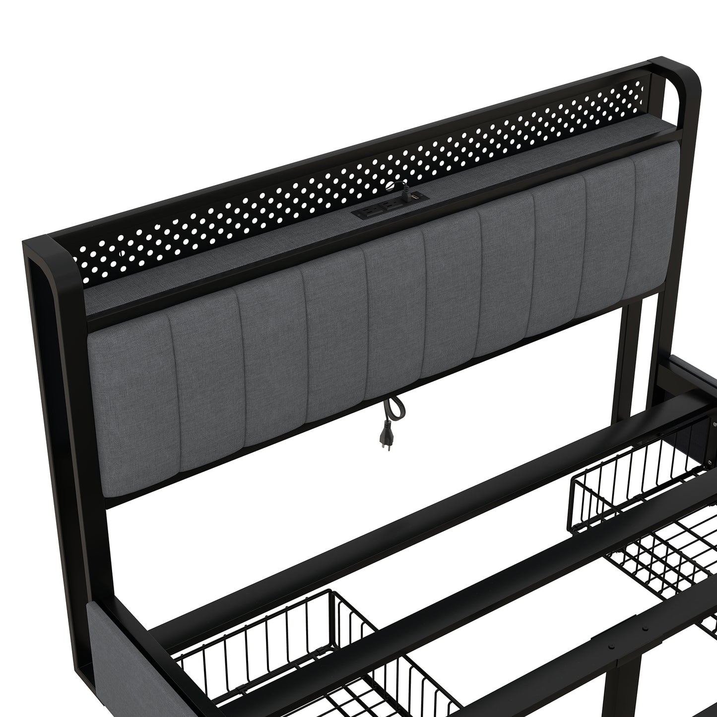 Kie Queen Size Bed Frame with LED - Dark Gray