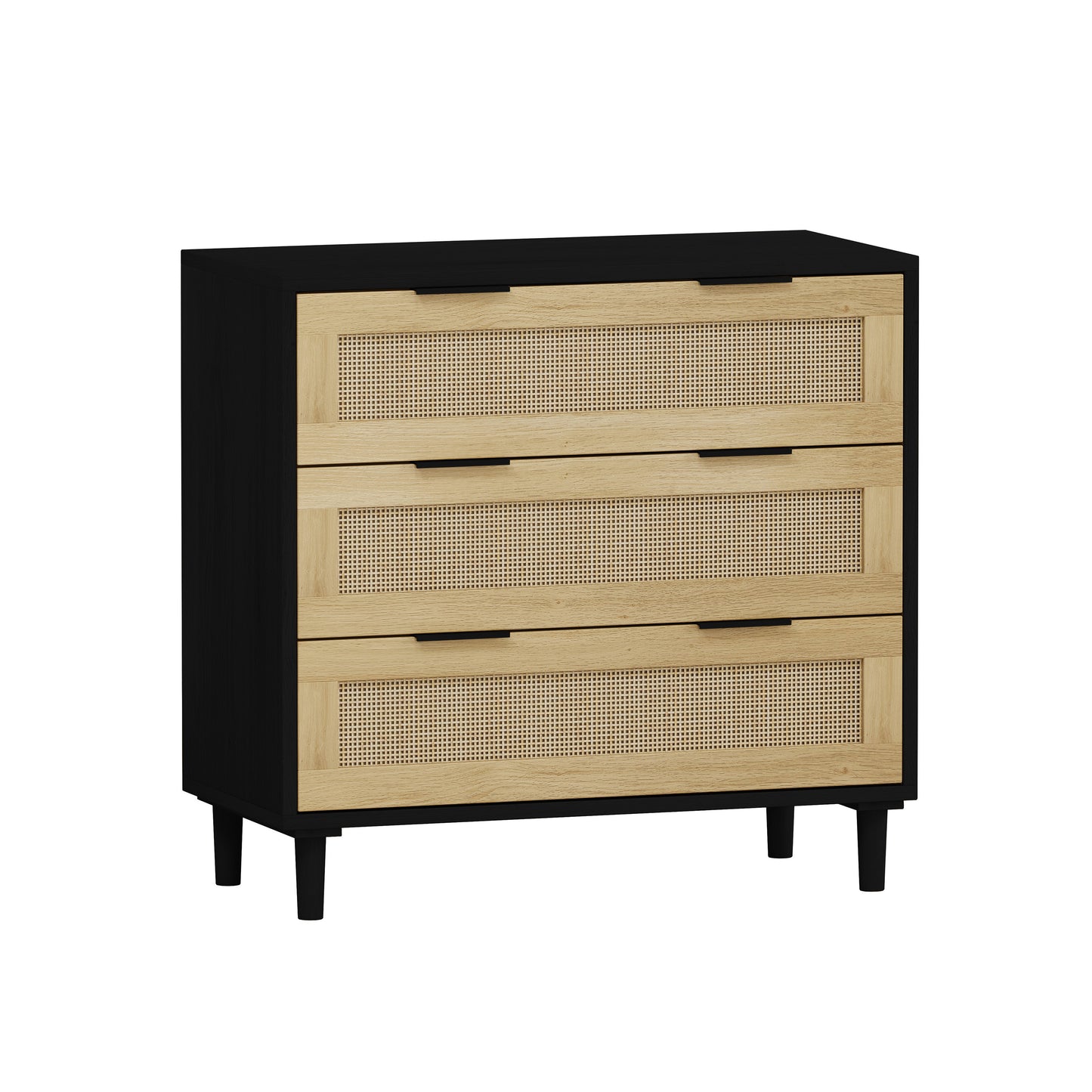 Tero 3-Drawers Rattan Storage Cabinet - Black