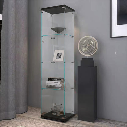 Crescent 4 Shelves Glass Display Cabinet - Black