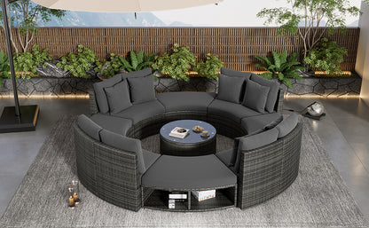 Serrano 9 Pc Outdoor Patio Circular Outdoor Sofa Set - Gray