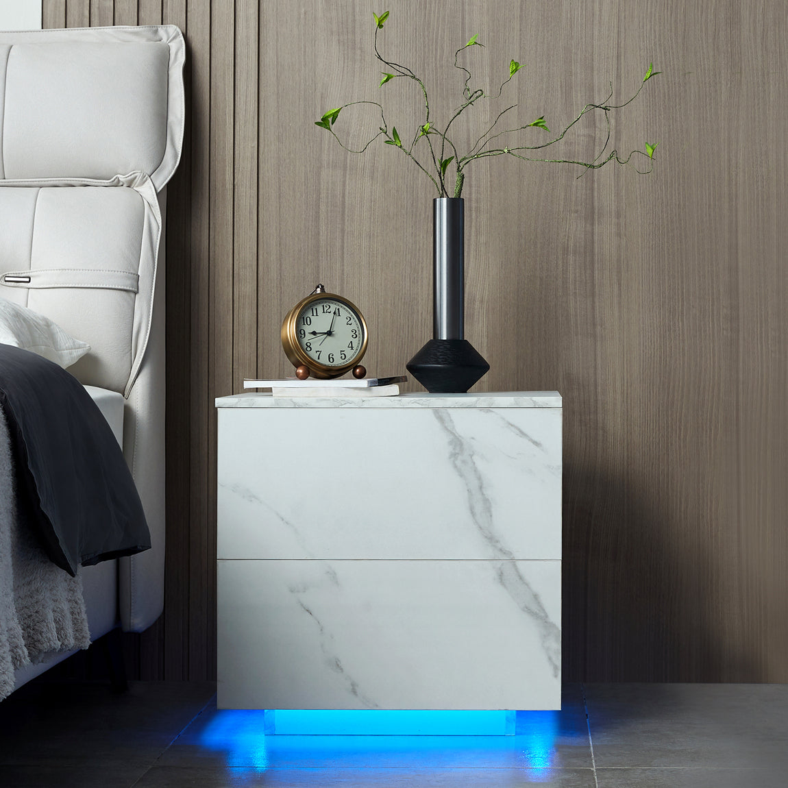 Nami Nightstand with LED Strip Lights - White