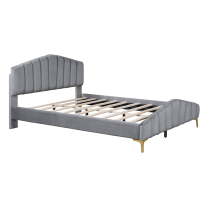 ZuZu Queen Size Velvet Platform Bed with Metal Bed Leg - Gray