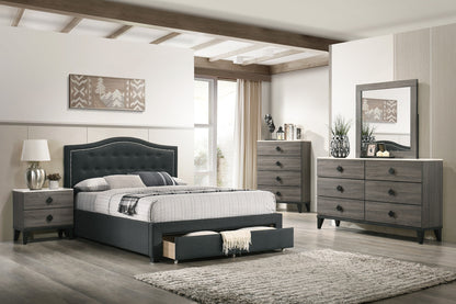 Imani Queen Size Bed w Drawer Button Tufted - Charcoal