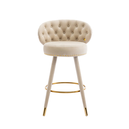 Emma Bar Stools with Back and Footrest  - Beige Set of 2