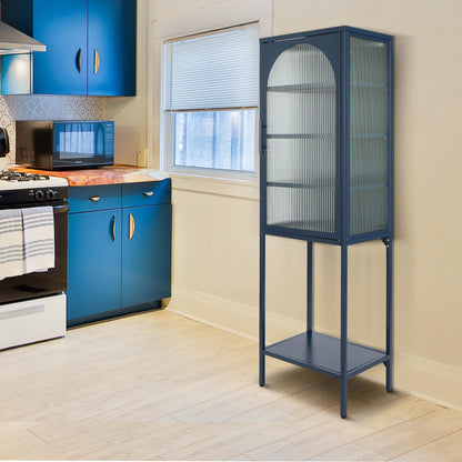 Arched Tempered Glass High Cabinet - Blue