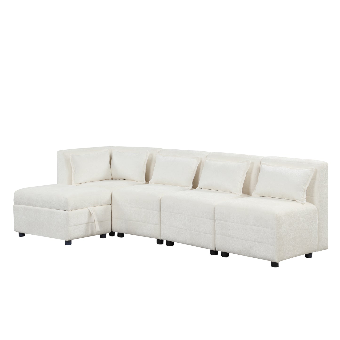 Lexi Sectional Sofa 5-seater Modular Couches with Storage Ottoman - Cream