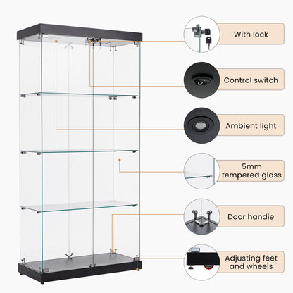 Stargazer 4 Shelves Glass Display Cabinet - Black