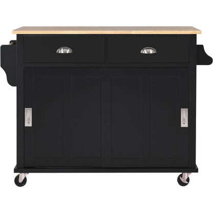 Culinary  Kitchen Cart with Countertop With Barn Door - Black