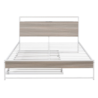 Draven Queen Size Metal Platform Bed Frame with Trundle - White