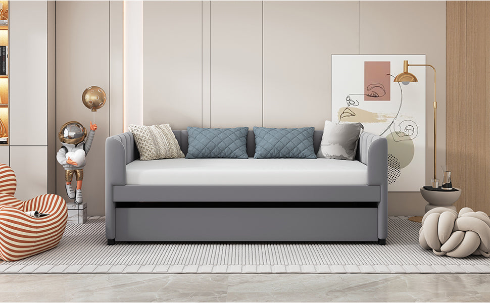 Tano Twin Size Upholstered Daybed with Trundle - Gray