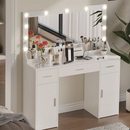 Astrid Makeup Vanity Table With Large Mirror and 3 Colour Lighting  - White