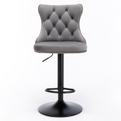 Rise 180 Velvet Barstools Adjusatble Seat Height - Gray Set of 2