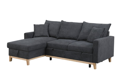 Colton Woven Reversible Sleeper Sectional Sofa with Storage Chaise - Dark Gray