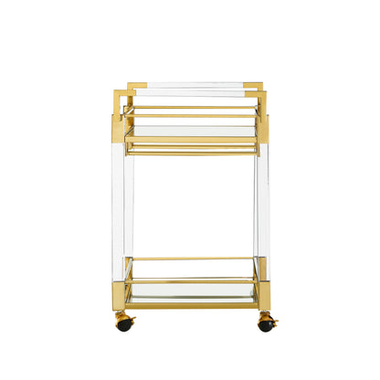 Bar Serving Cart Tempered Glass Metal Frame - Gold