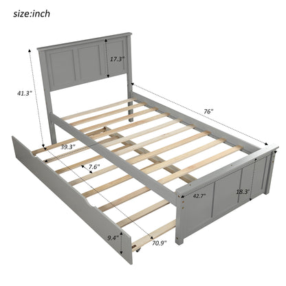 Iso Twin Size Platform Bed with Twin Size Trundle - Gray