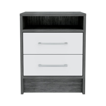 Eter Nightstand Two Drawers - Smokey Oak / White