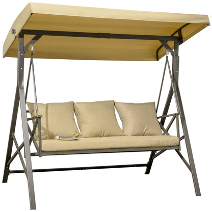 Merda 3-Seat Patio Swing Chair with Canopy - Khaki